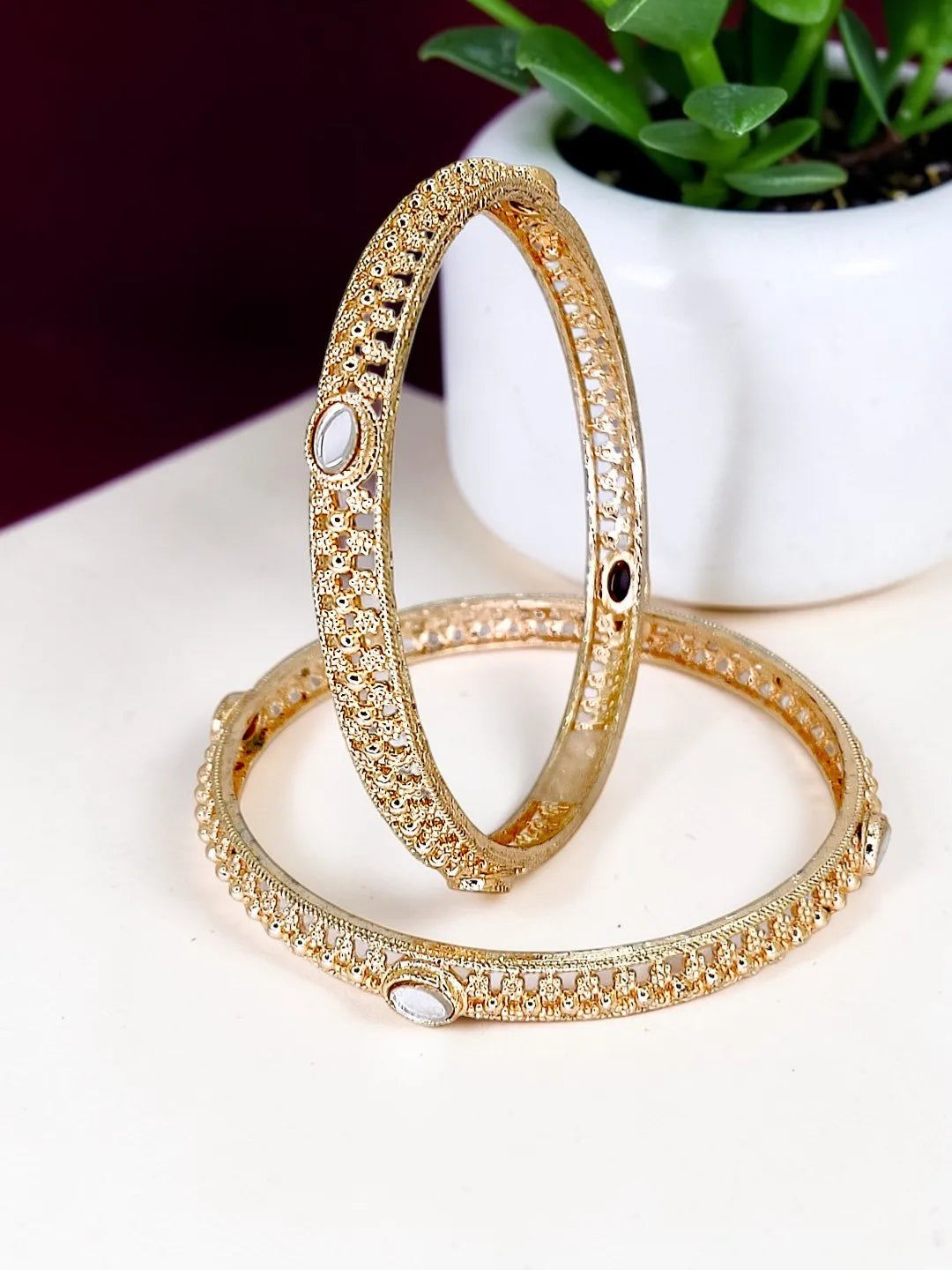 Set Of 2 Floral Design Mirror Bangles