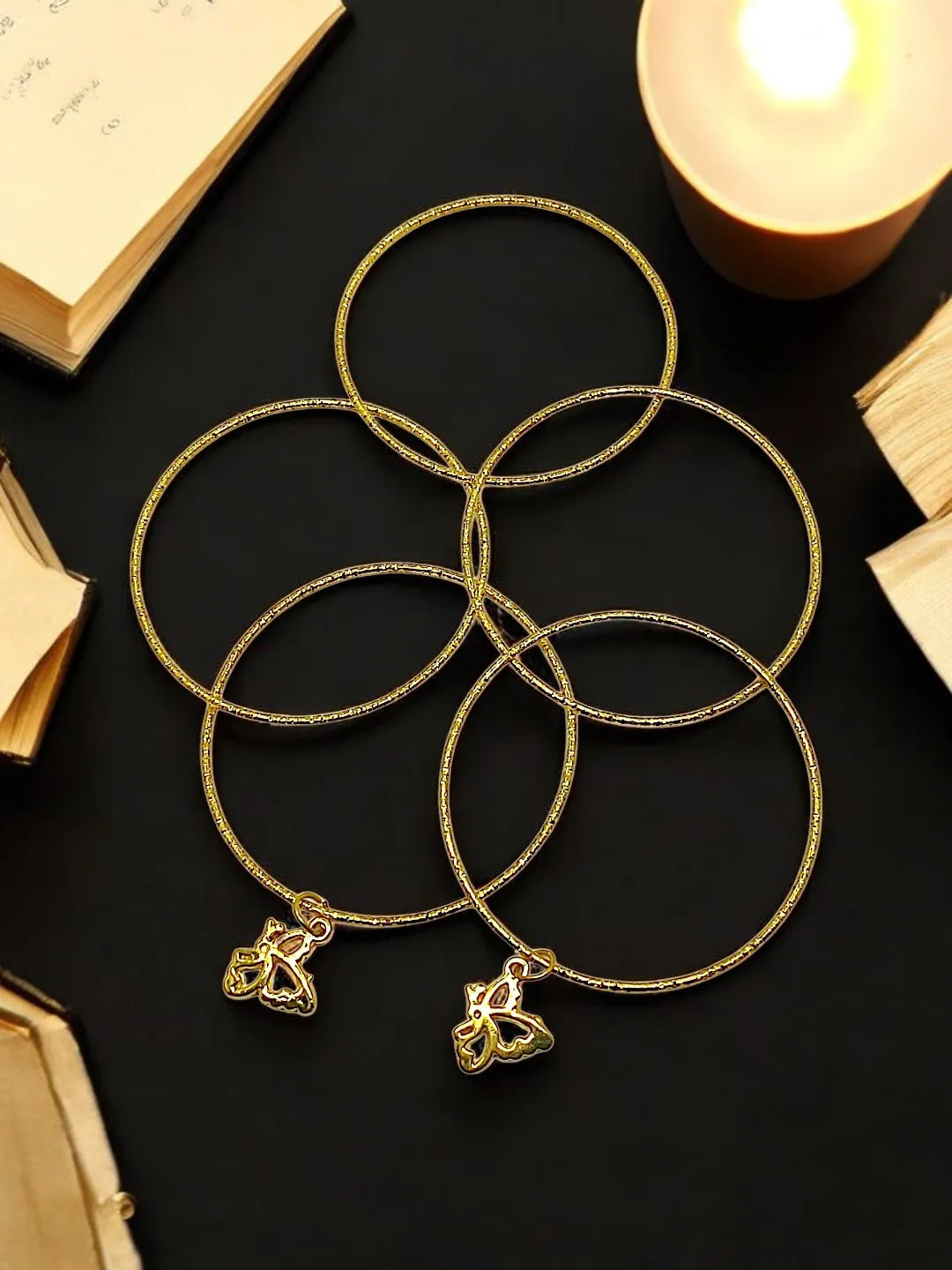Set of 5 Gold-Plated Giltter Charm Bangles