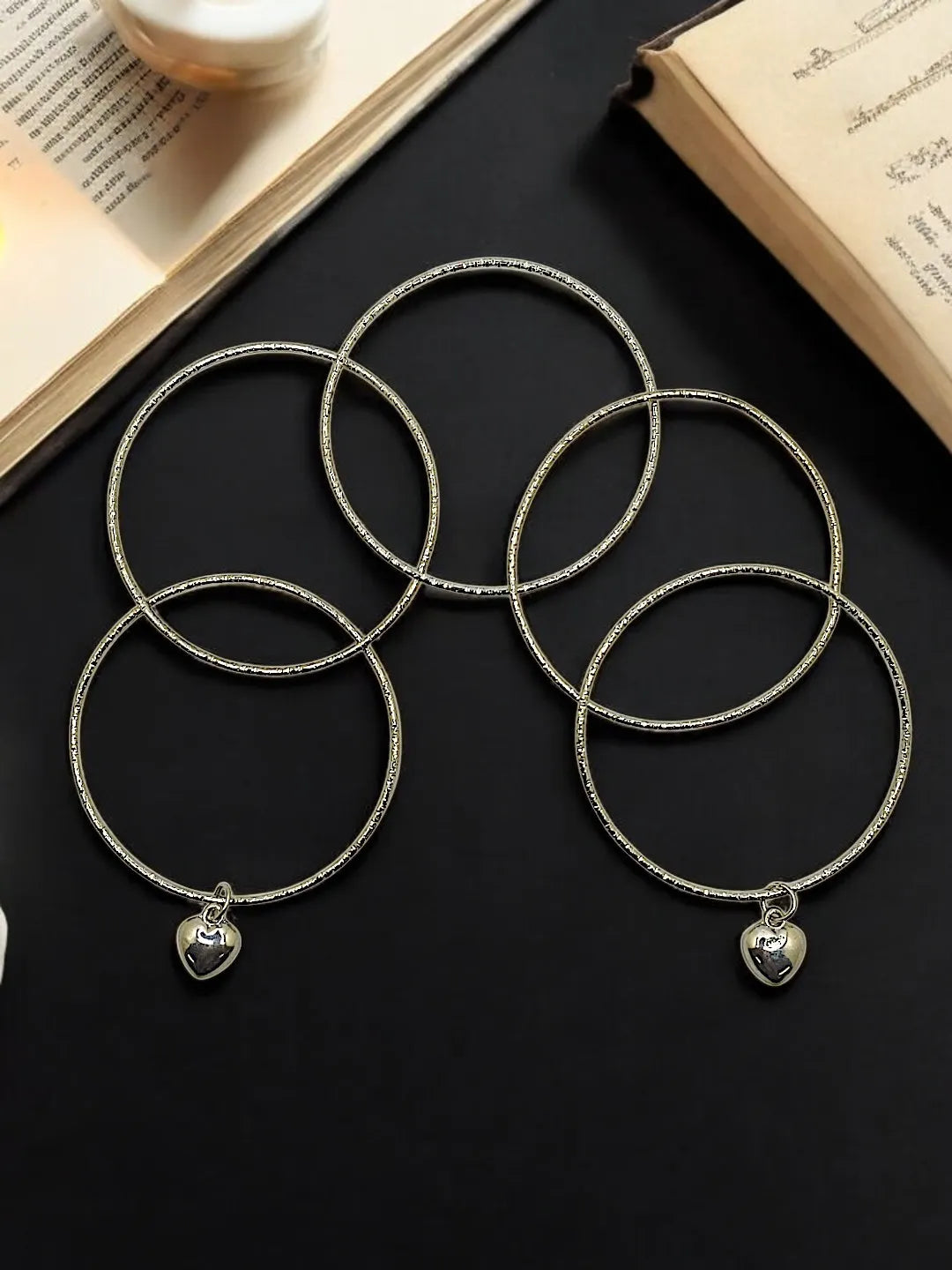 Set Of 5 Silver-Plated Giltter Charm Bangles