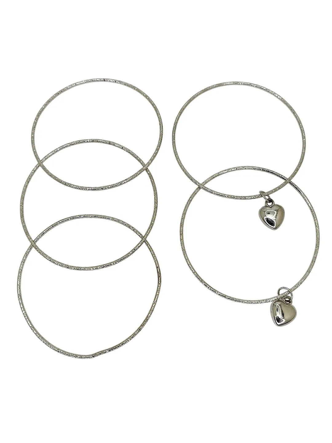 Set Of 5 Silver-Plated Giltter Charm Bangles
