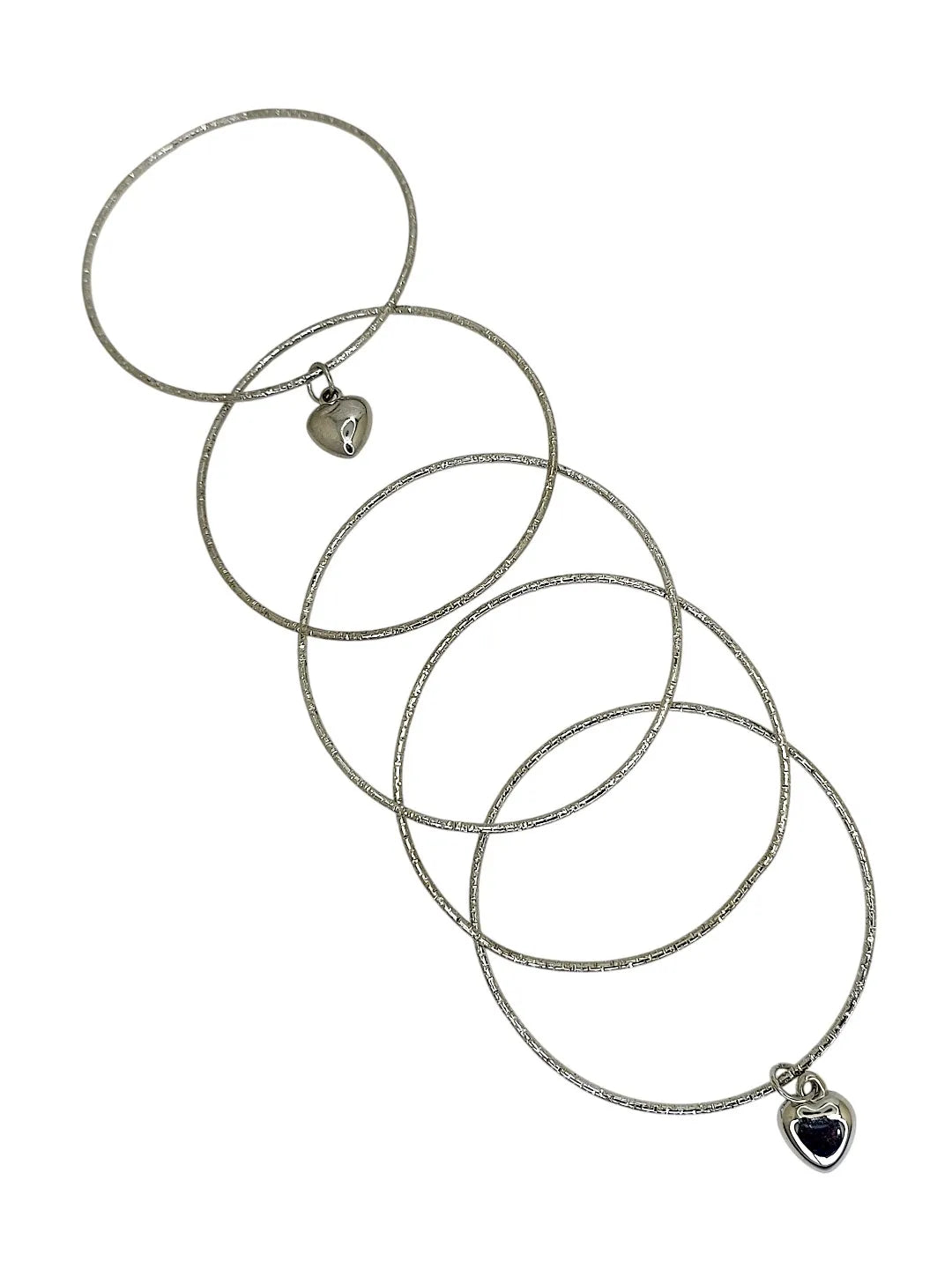 Set Of 5 Silver-Plated Giltter Charm Bangles