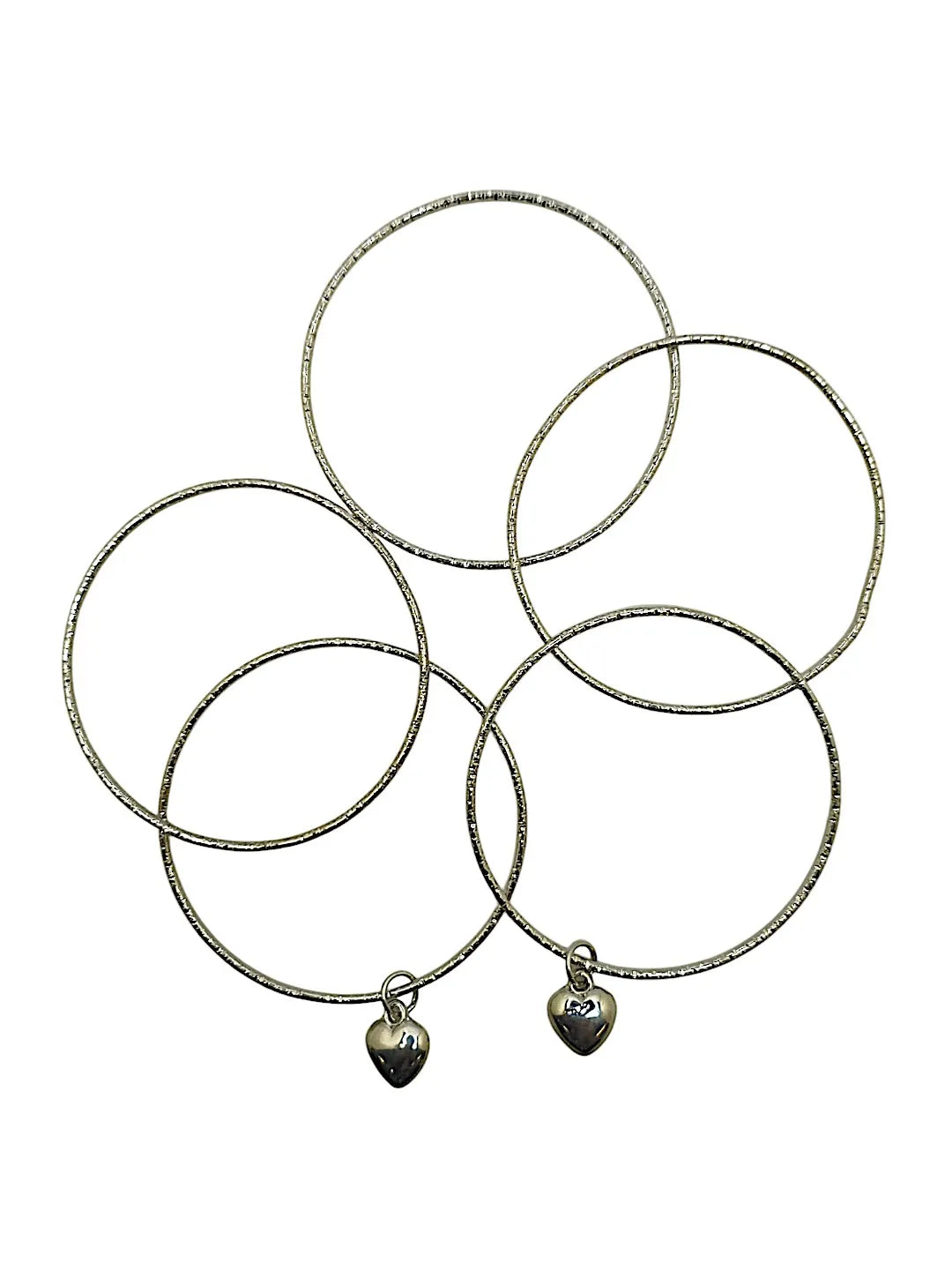 Set Of 5 Silver-Plated Giltter Charm Bangles