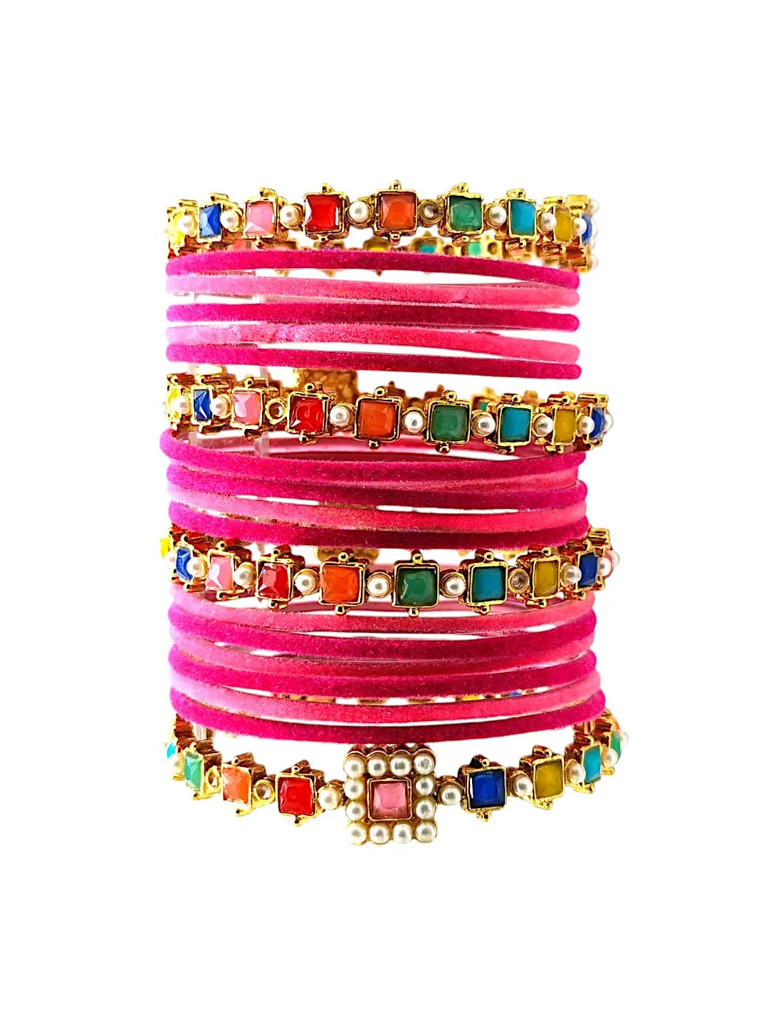 Set Of 16 Gold Plated Stone Studded Bangles