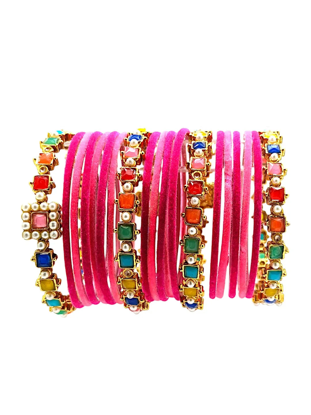 Set Of 16 Gold Plated Stone Studded Bangles
