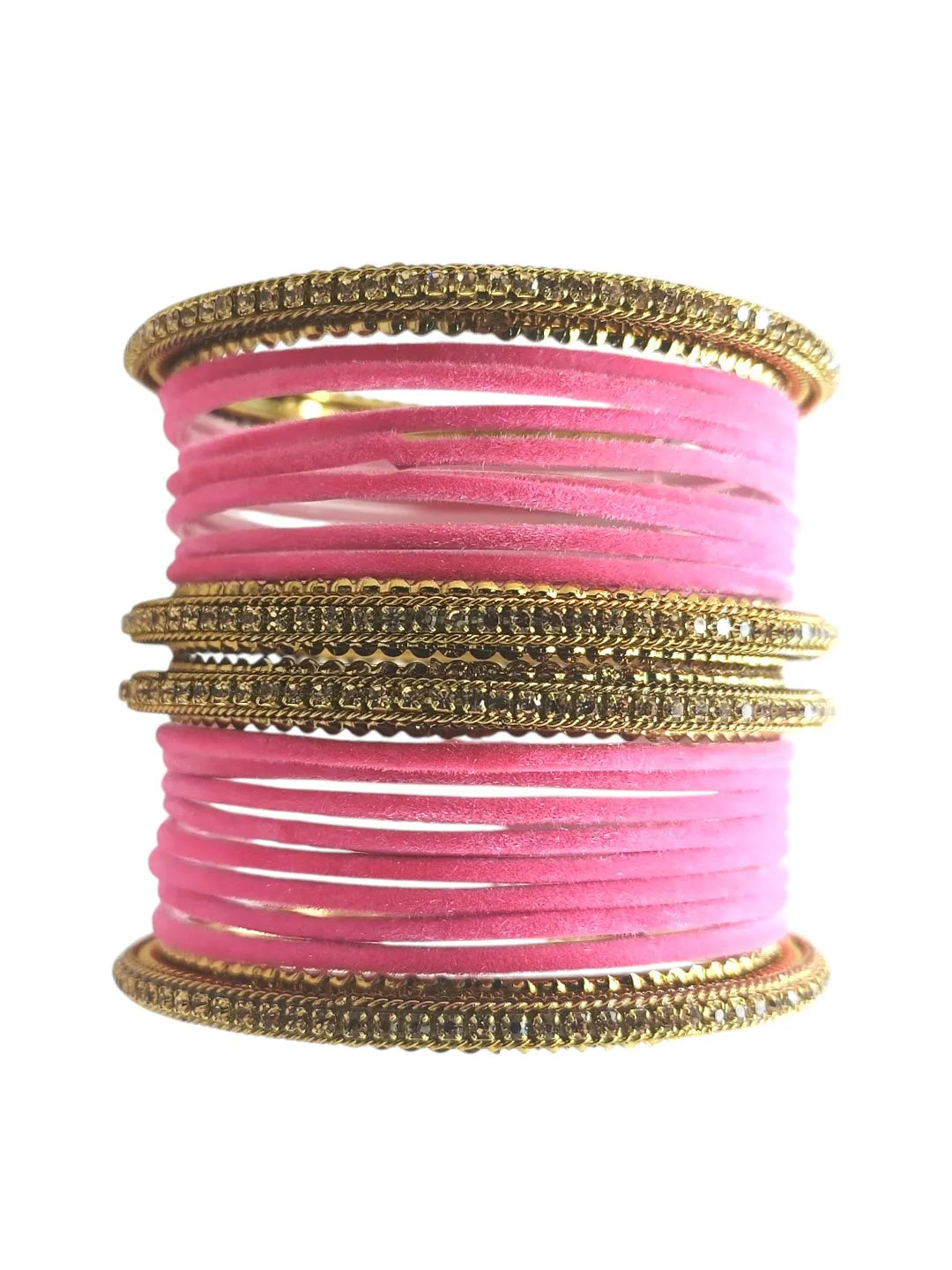 Set Of 20 Pink and Gold plated Velvet Bangle Set