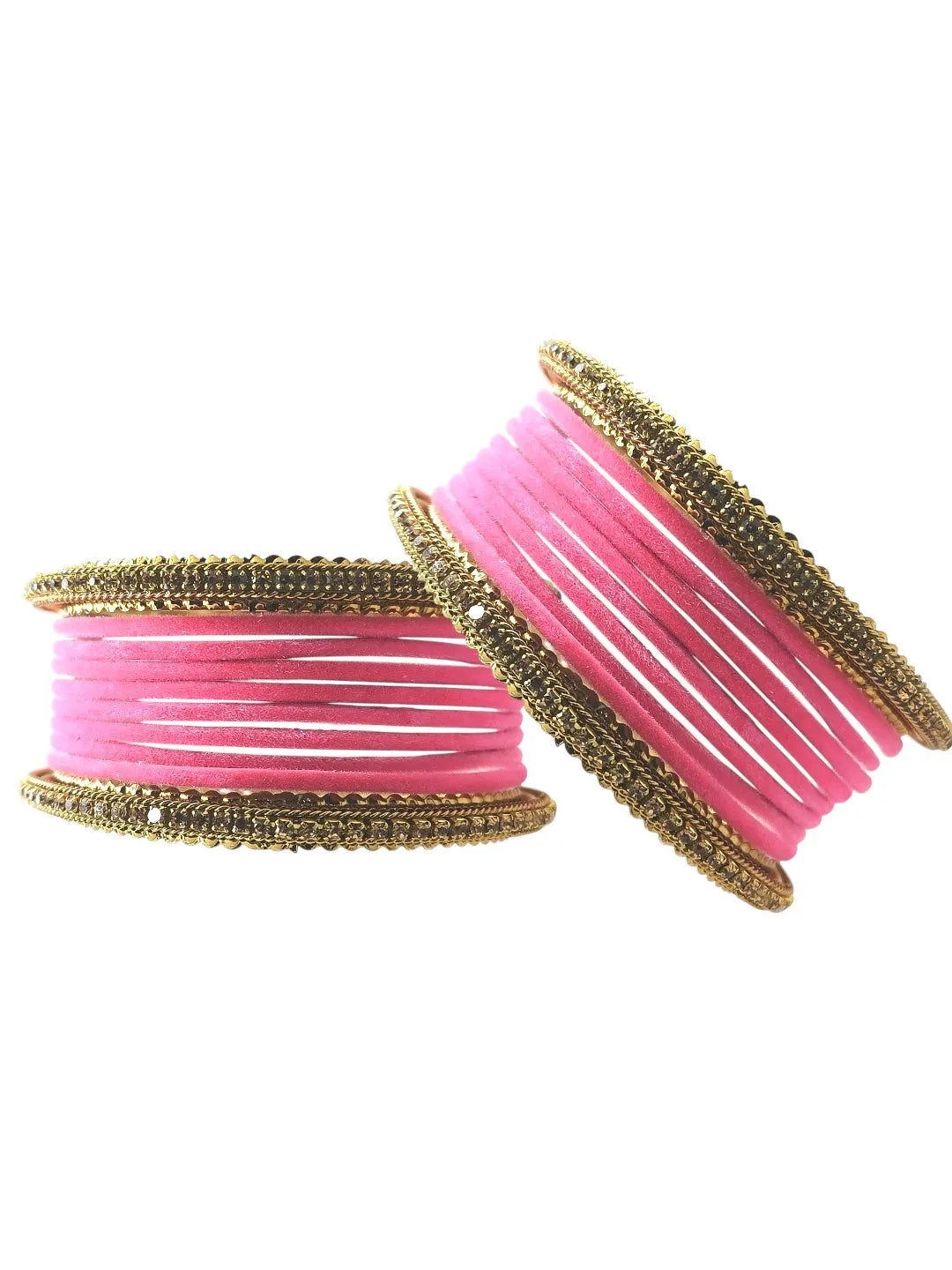Set Of 20 Pink and Gold plated Velvet Bangle Set