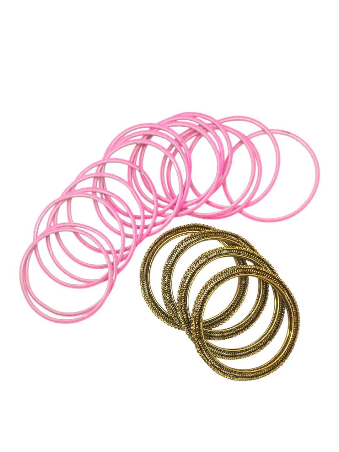 Set Of 20 Pink and Gold plated Velvet Bangle Set