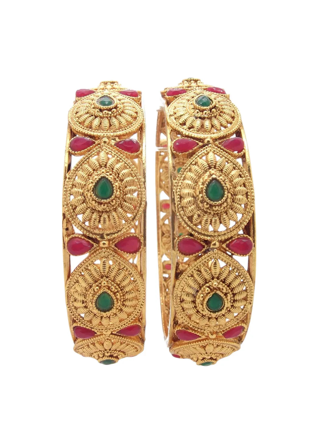 Set Of 2 Gold-Plated Artificial Stone Studded Kada Bangles Set