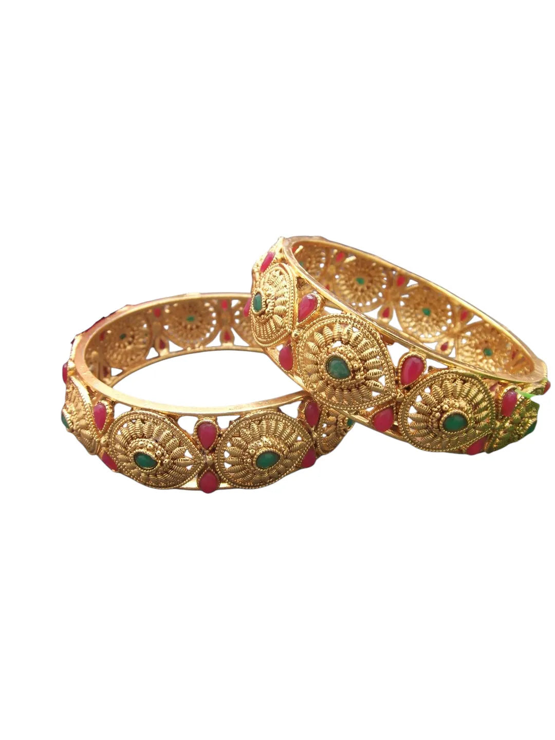 Set Of 2 Gold-Plated Artificial Stone Studded Kada Bangles Set