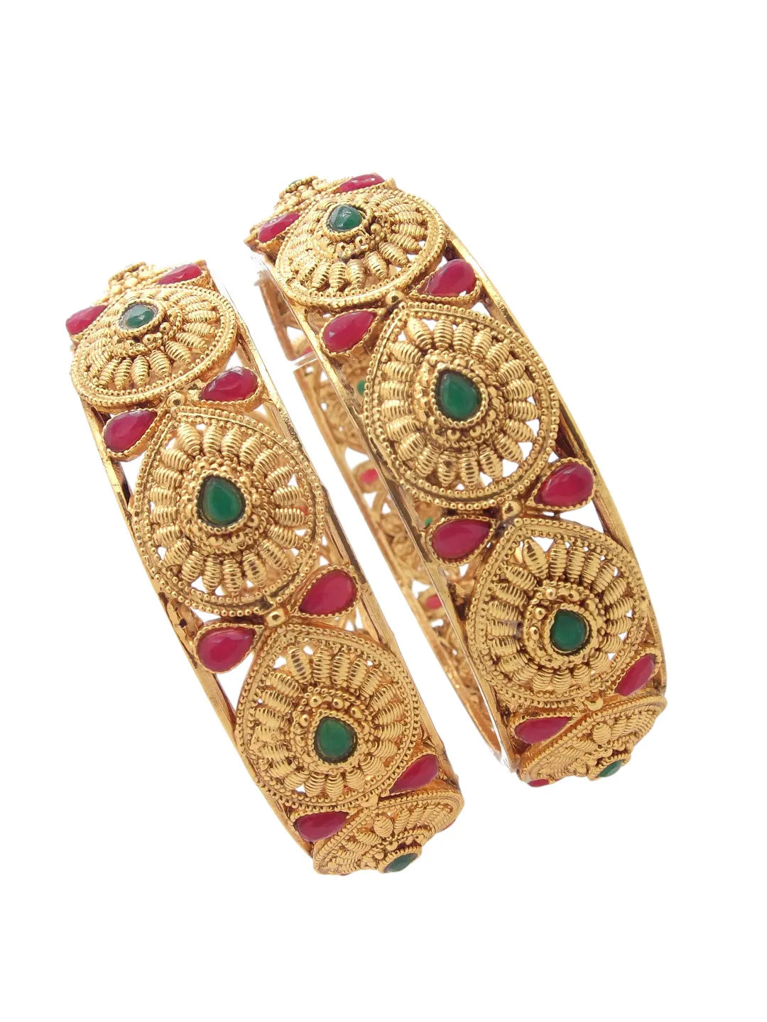 Set Of 2 Gold-Plated Artificial Stone Studded Kada Bangles Set