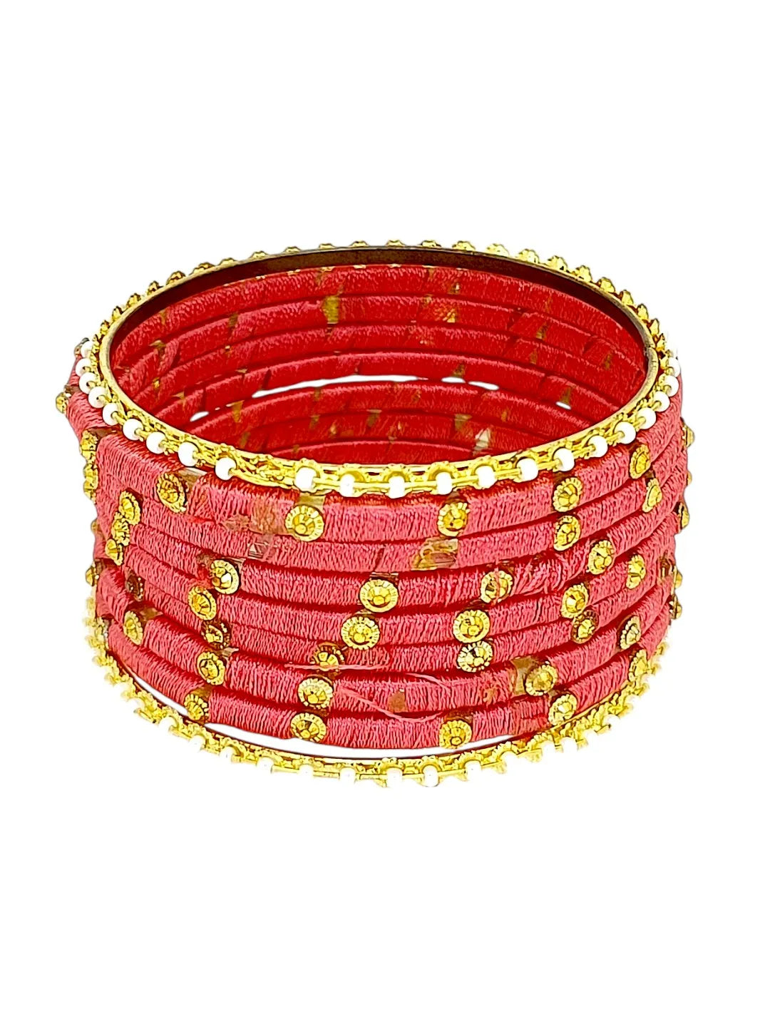 Set of 10 Gold-Plated Stone Studded & Beaded Bangles