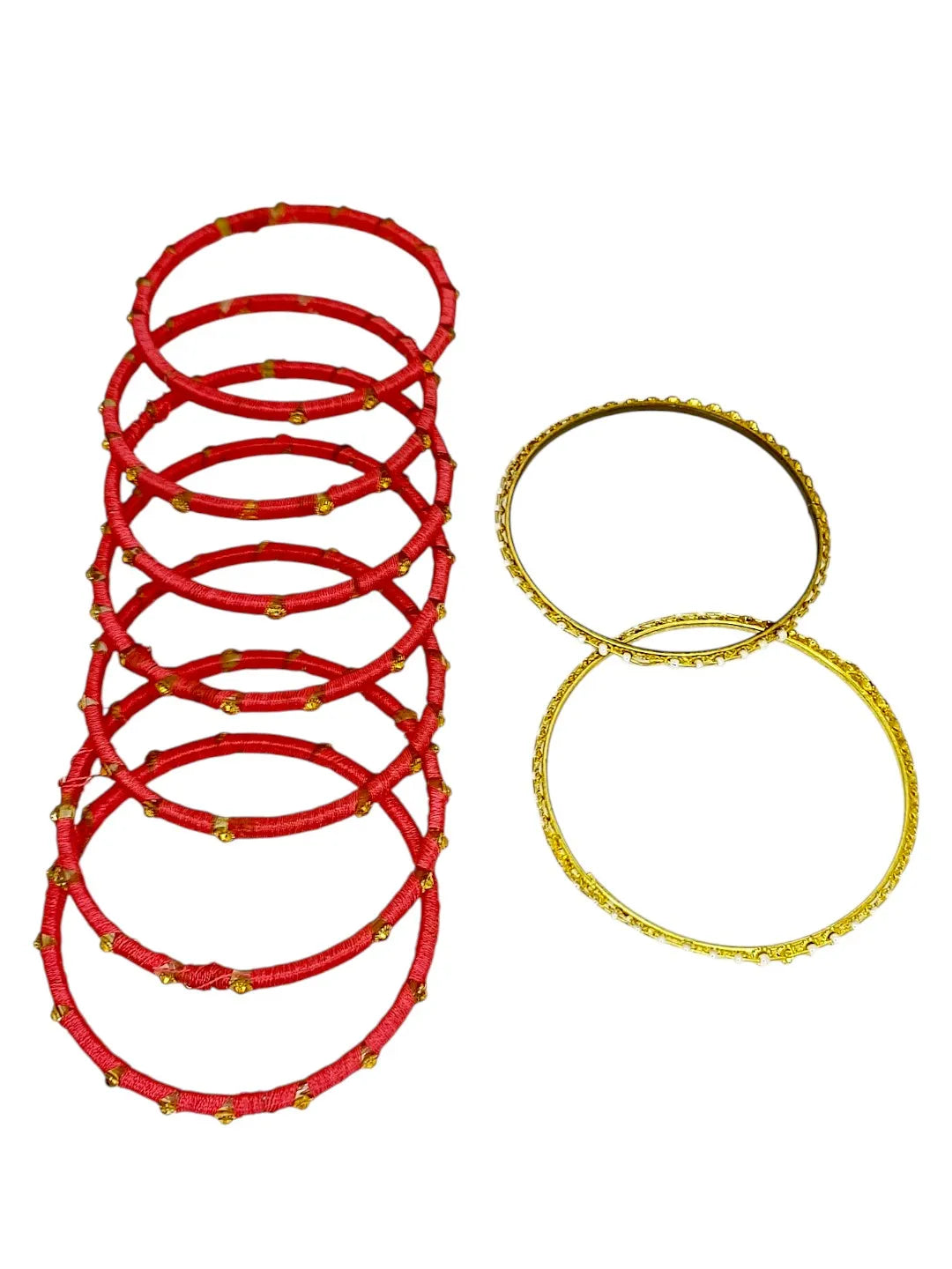 Set of 10 Gold-Plated Stone Studded & Beaded Bangles