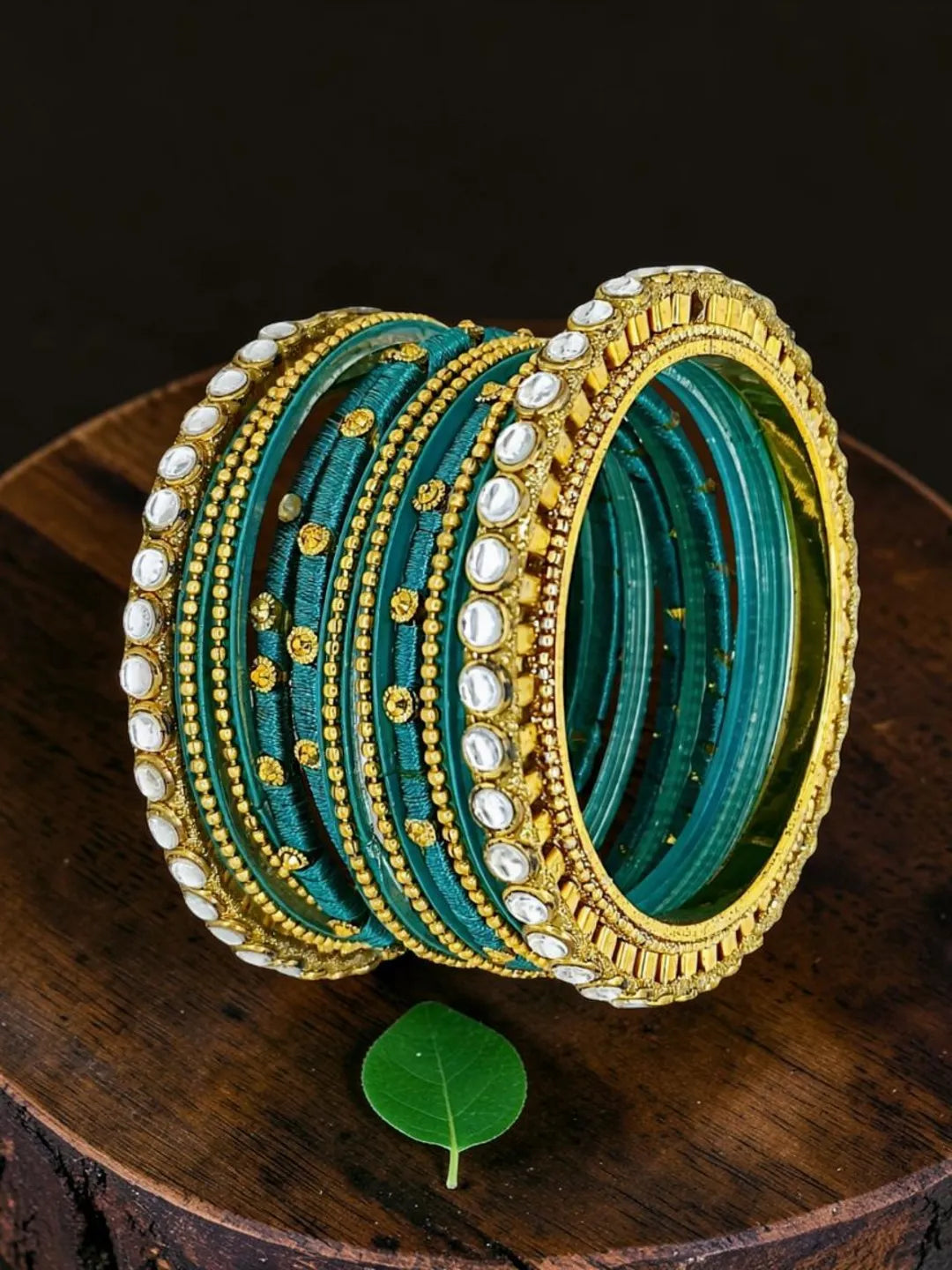 Set of 12 Gold-Plated Kundan Bangles