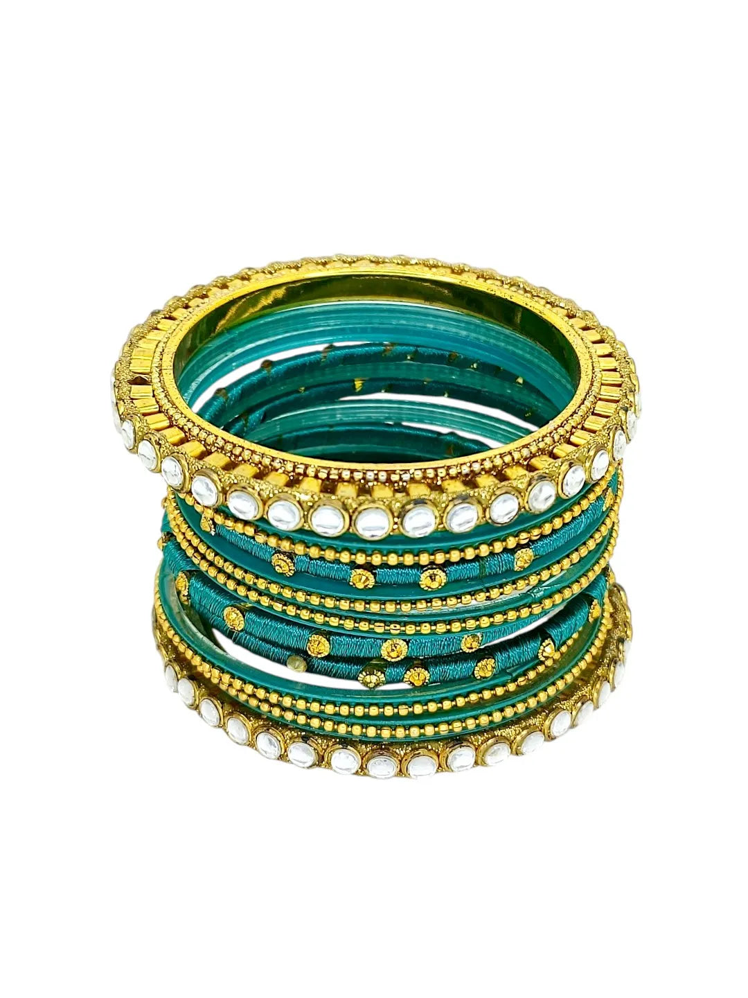 Set of 12 Gold-Plated Kundan Bangles