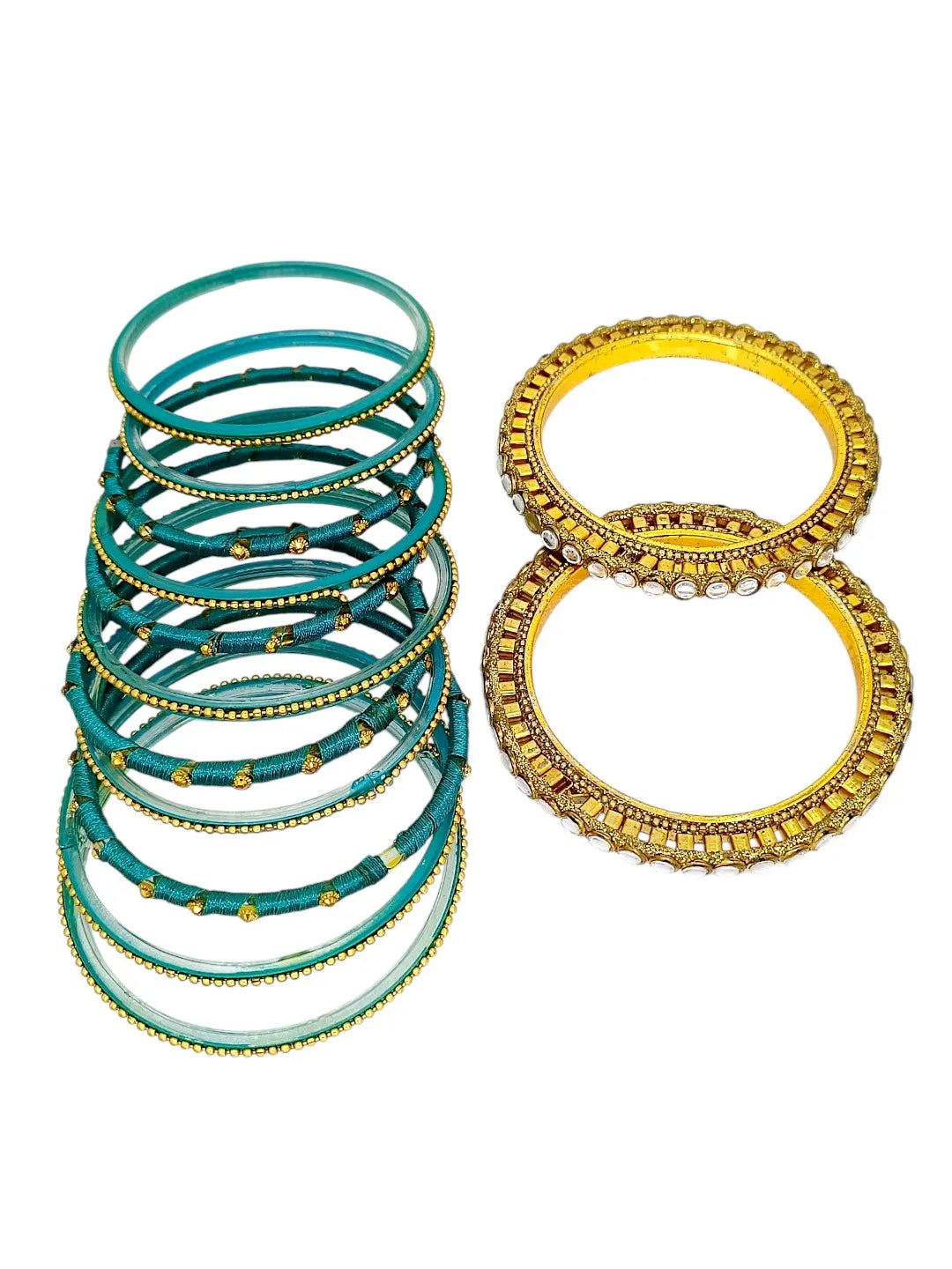 Set of 12 Gold-Plated Kundan Bangles