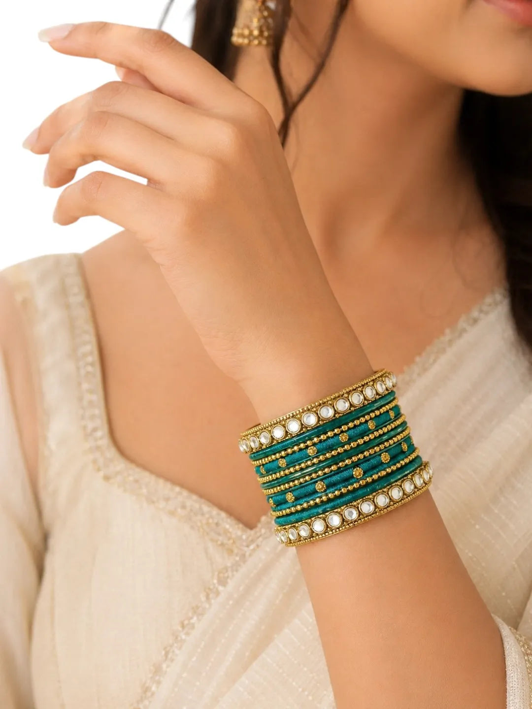 Set of 12 Gold-Plated Kundan Bangles