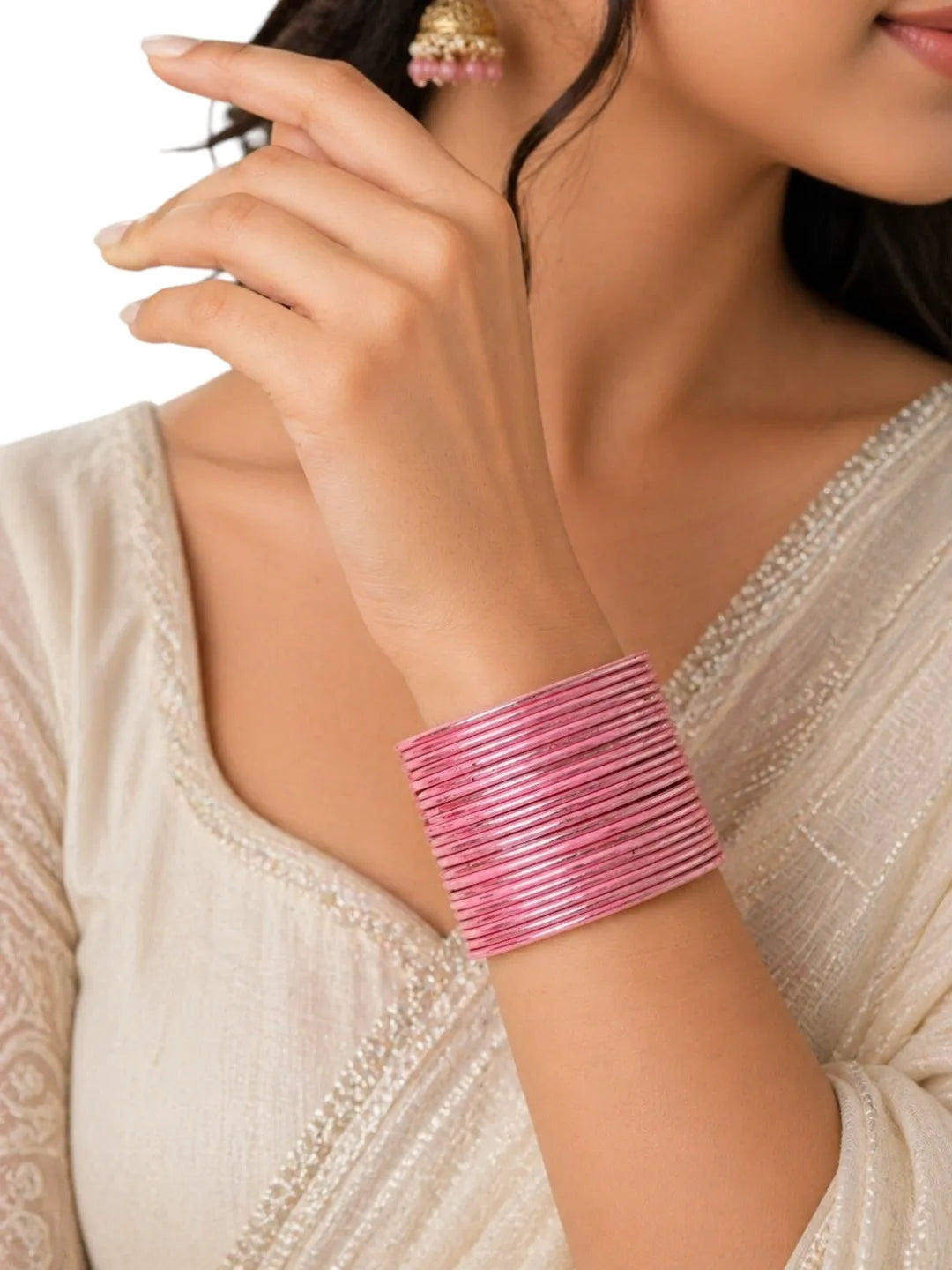 Set of 40 Pink Metal Bangles