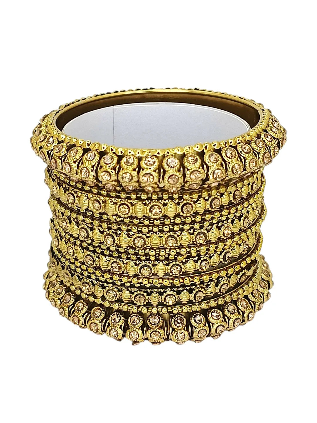 Set of 14 Gold-Plated Stone Studded & Beaded Bangles
