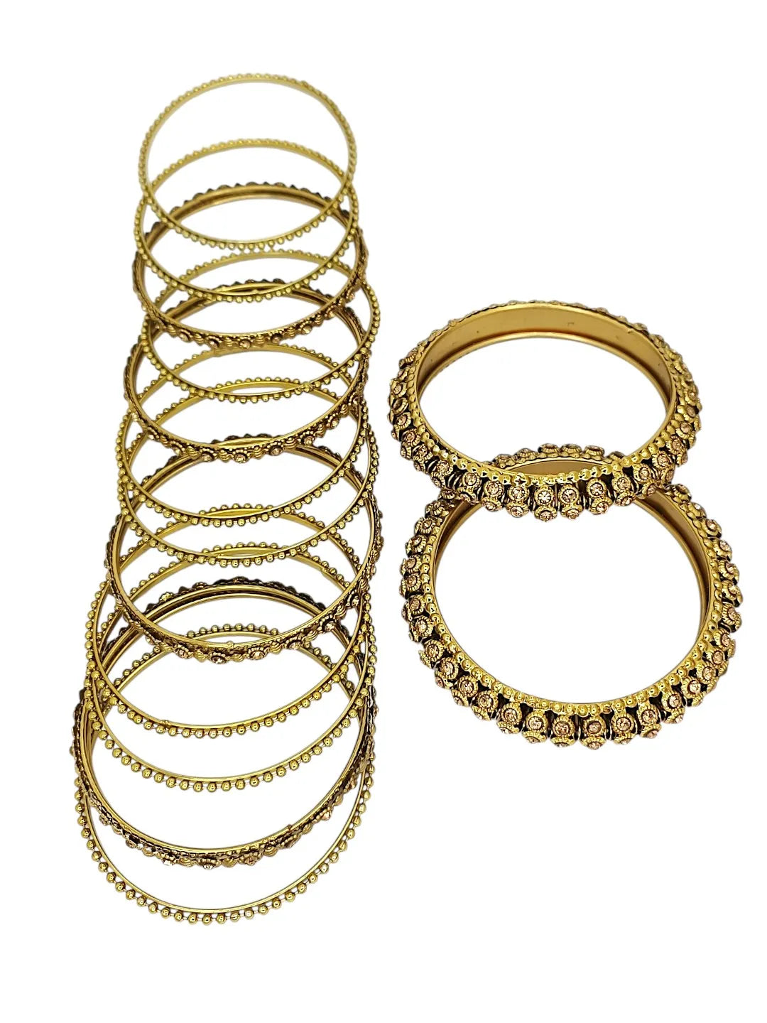 Set of 14 Gold-Plated Stone Studded & Beaded Bangles