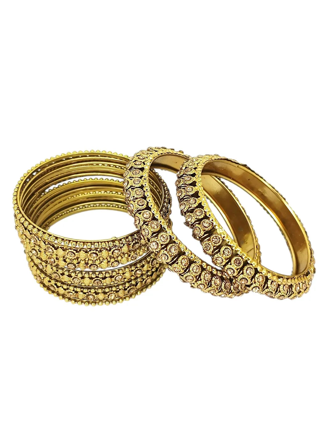 Set of 14 Gold-Plated Stone Studded & Beaded Bangles