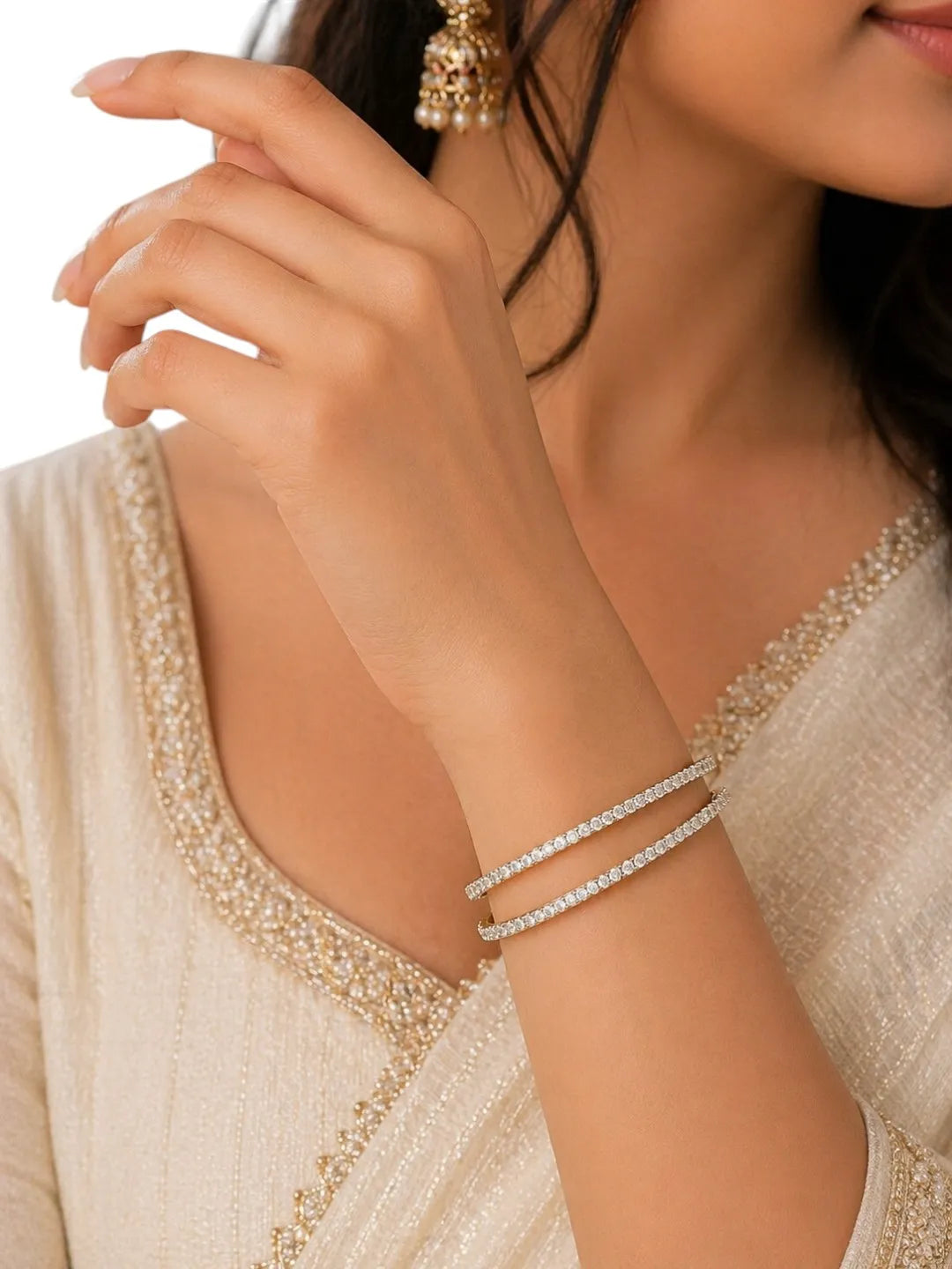 Set Of 2 Gold Plated CZ Bangles