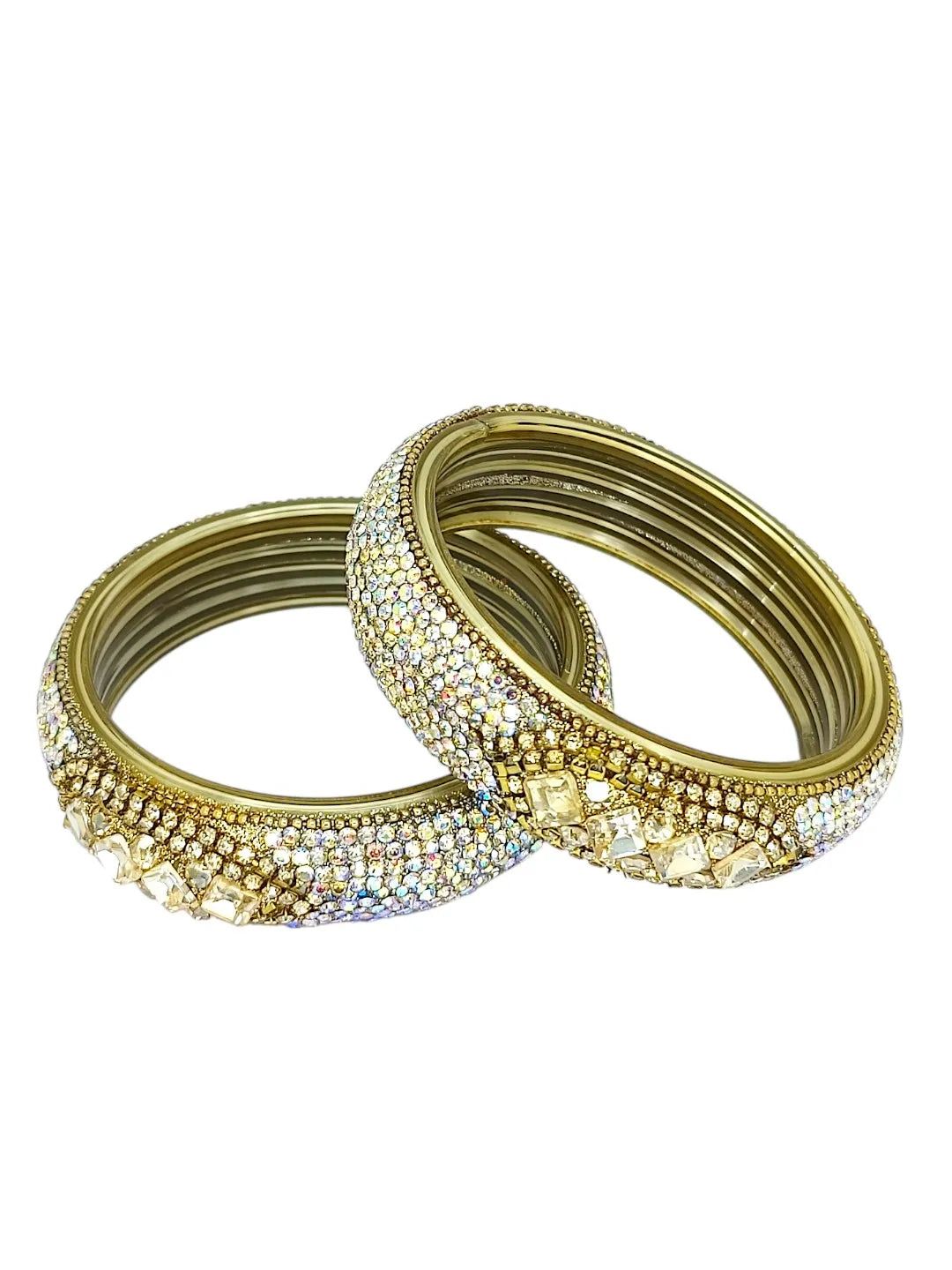 Set Of 2 Gold Plated CZ Kada Bangles