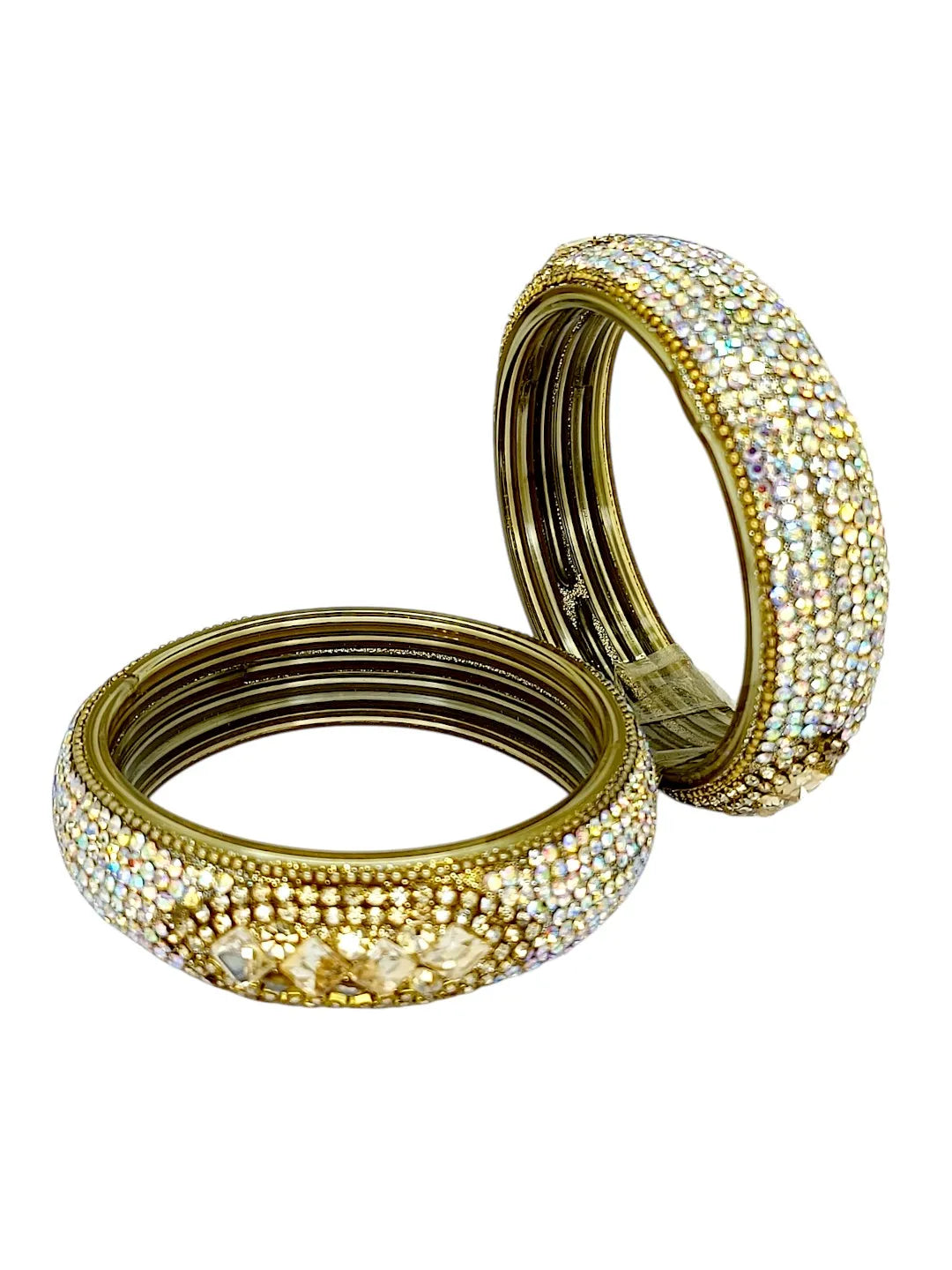 Set Of 2 Gold Plated CZ Kada Bangles