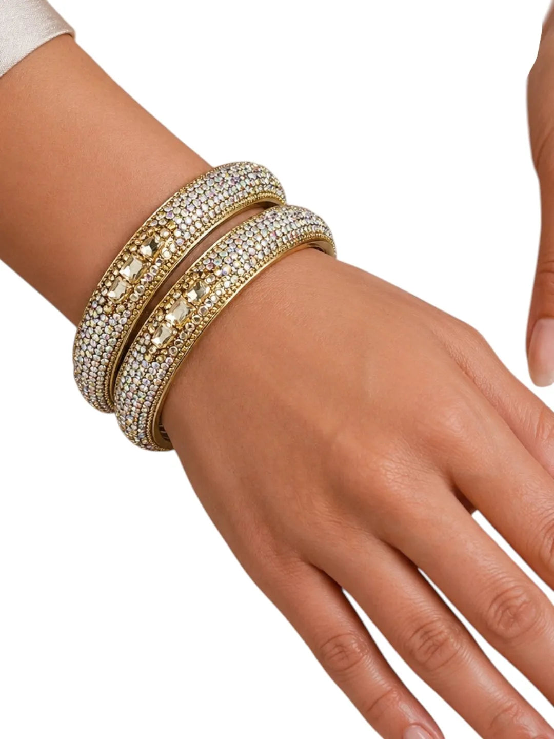 Set Of 2 Gold Plated CZ Kada Bangles