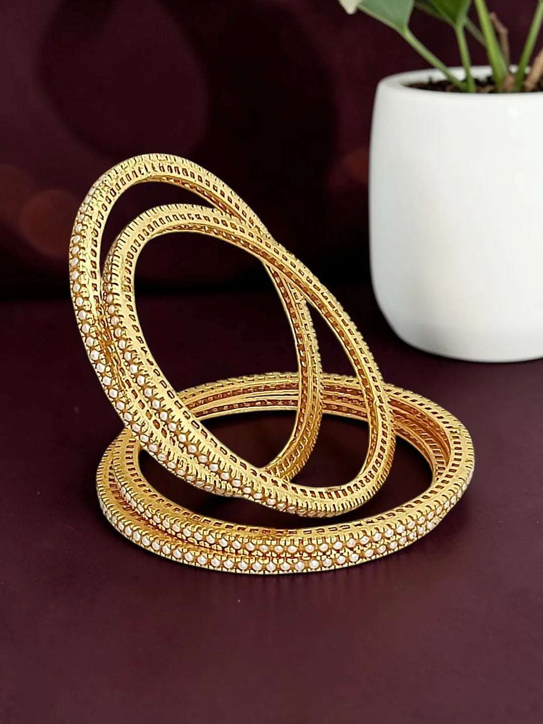 Set of 4 Gold-Plated Beaded Bangles