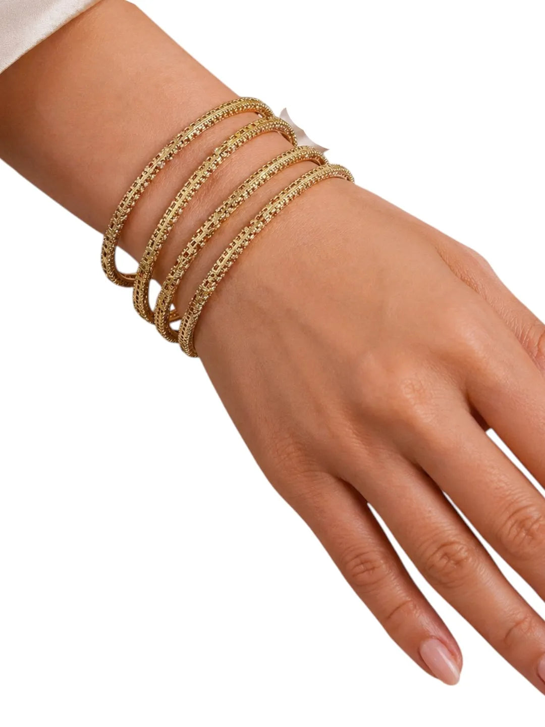 Set of 4 Gold-Plated Beaded Bangles