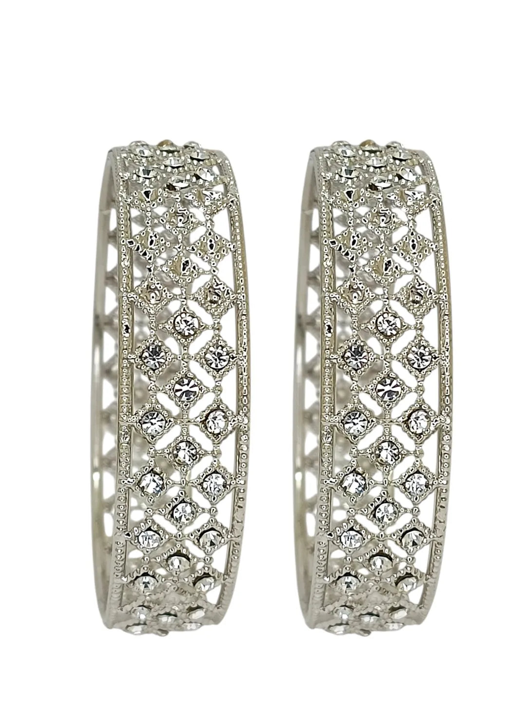 Set Of 2 Silver Plated CZ Bangle Set