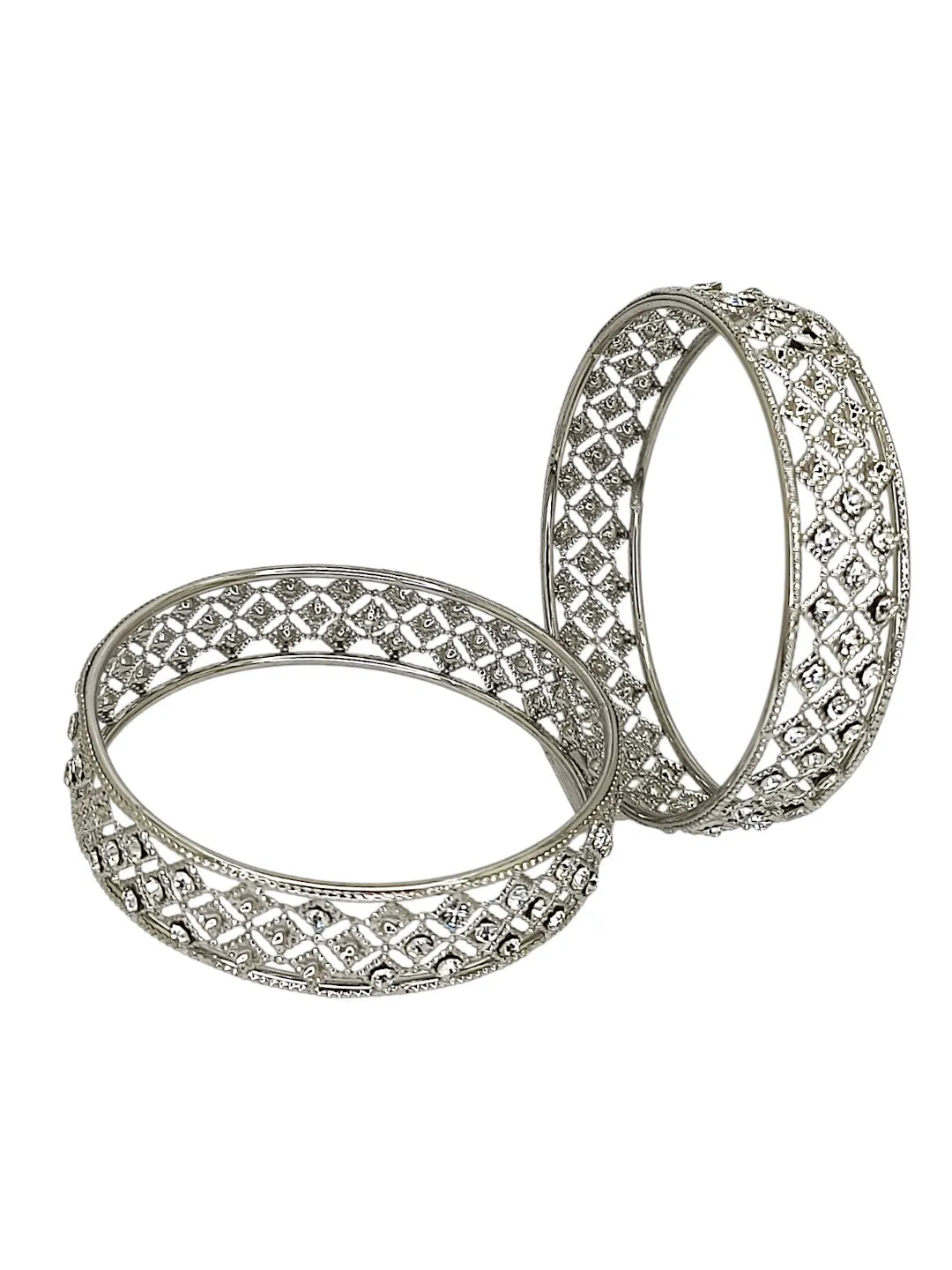 Set Of 2 Silver Plated CZ Bangle Set