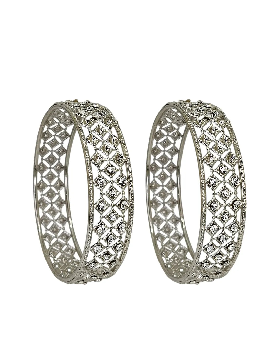 Set Of 2 Silver Plated CZ Bangle Set