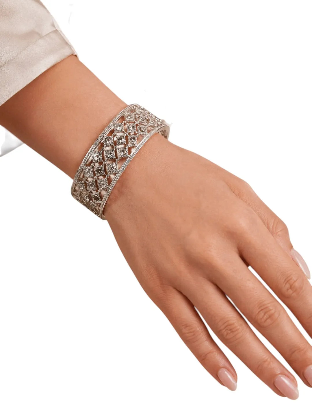 Set Of 2 Silver Plated CZ Bangle Set