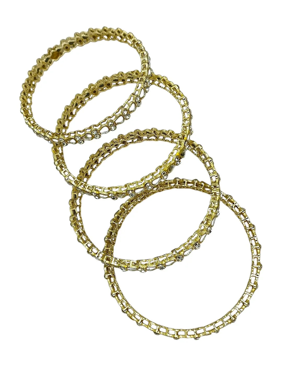 Set Of 4 Gold Plated Mirror Studded Bangle Set