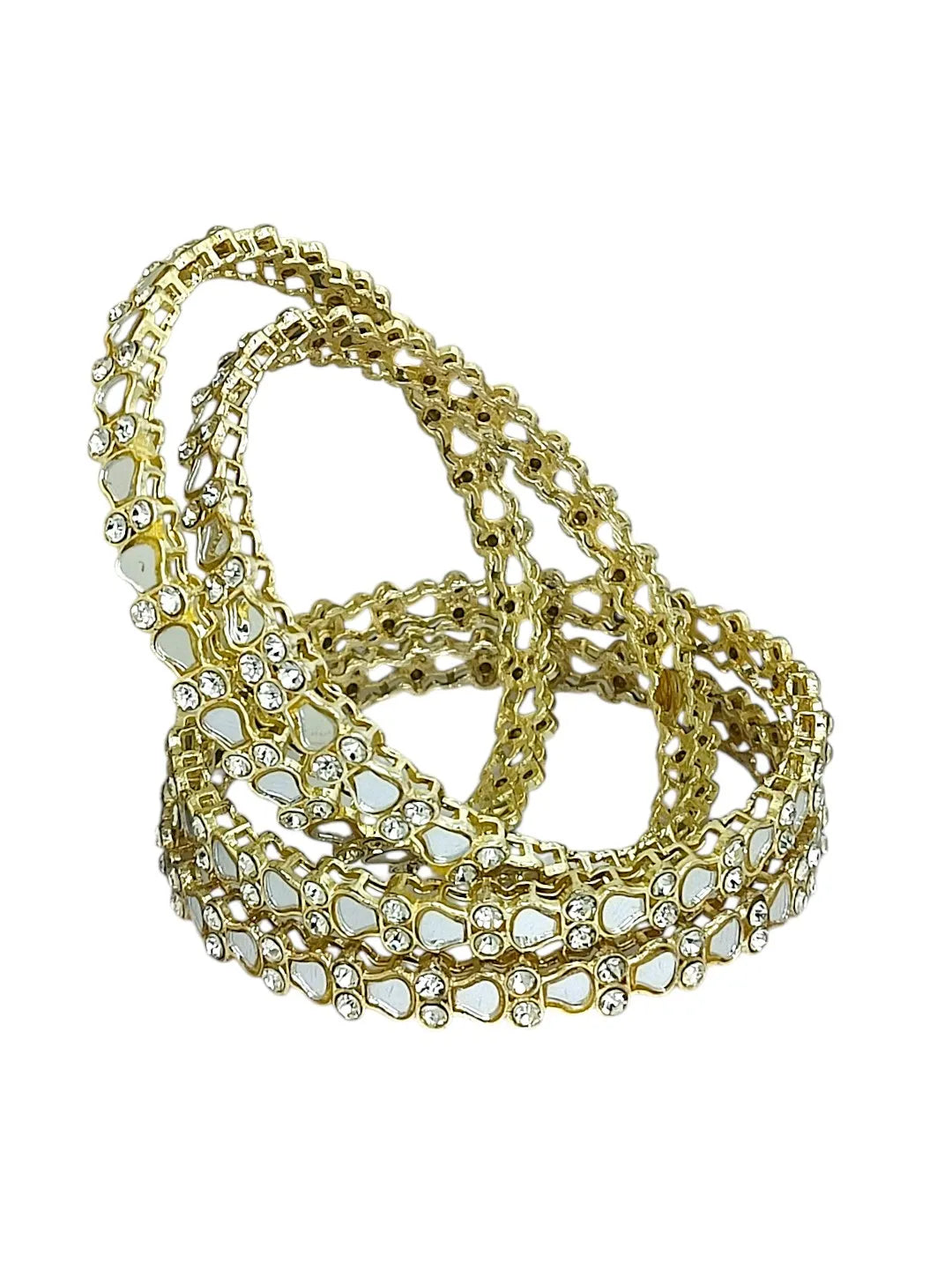Set Of 4 Gold Plated Mirror Studded Bangle Set