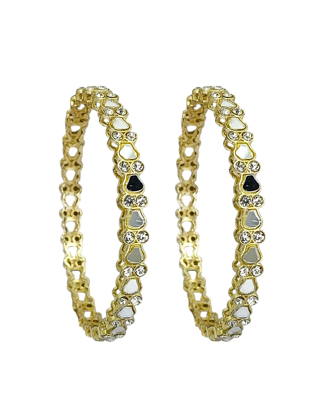 Set Of 4 Gold Plated Mirror Studded Bangle Set