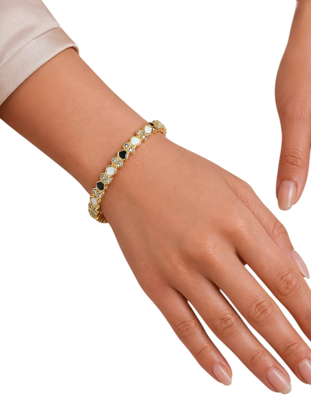 Set Of 4 Gold Plated Mirror Studded Bangle Set
