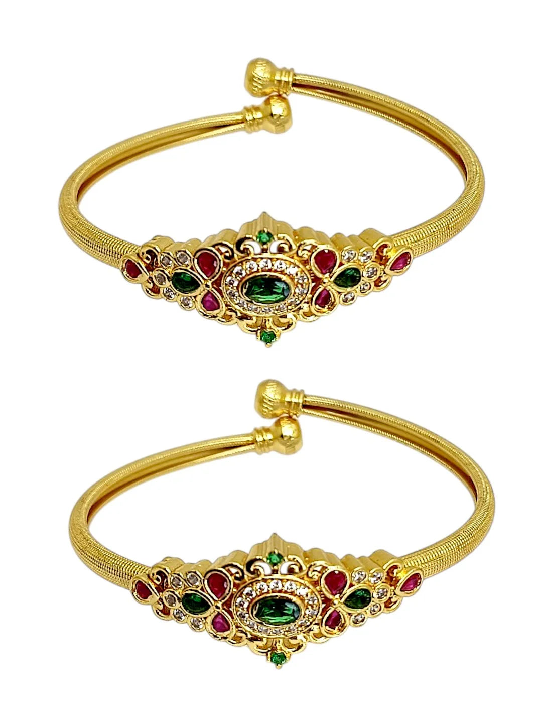 Set of 2 Gold-Plated Stone Studded & Beaded Bangles