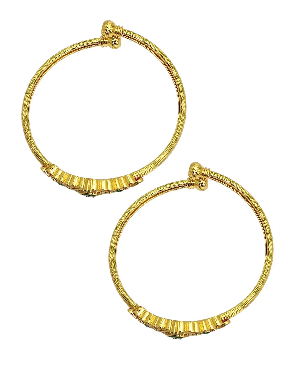 Set of 2 Gold-Plated Stone Studded & Beaded Bangles