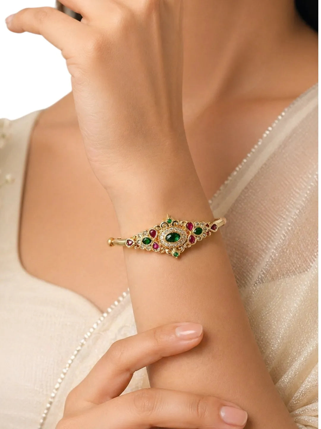 Set of 2 Gold-Plated Stone Studded & Beaded Bangles