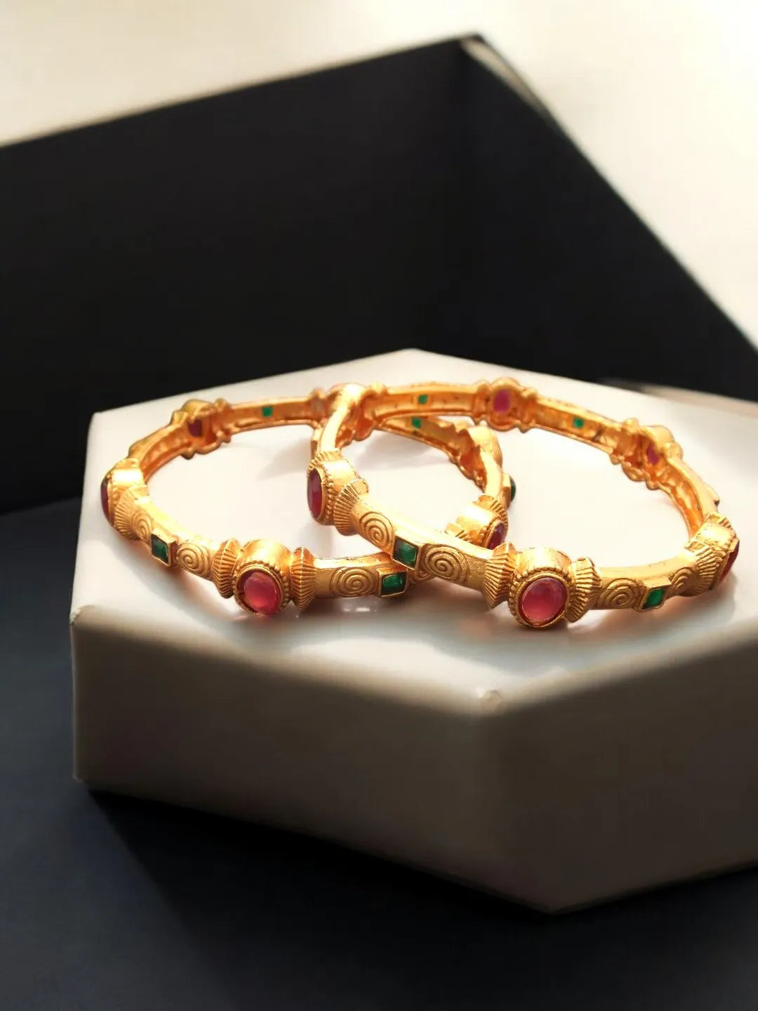 Set Of 2 Gold-Plated Stone Studded Kada Bangles Set