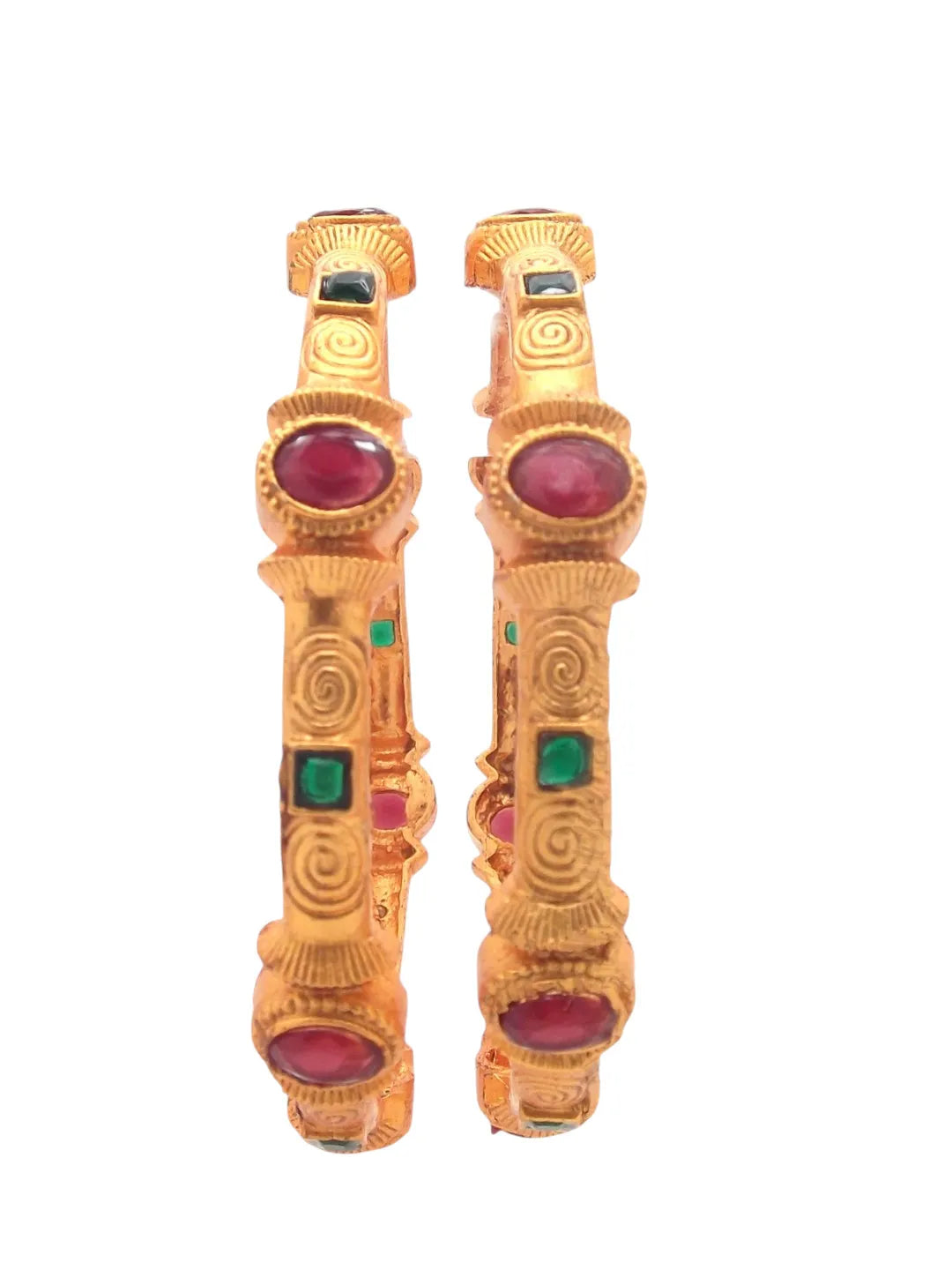 Set Of 2 Gold-Plated Stone Studded Kada Bangles Set