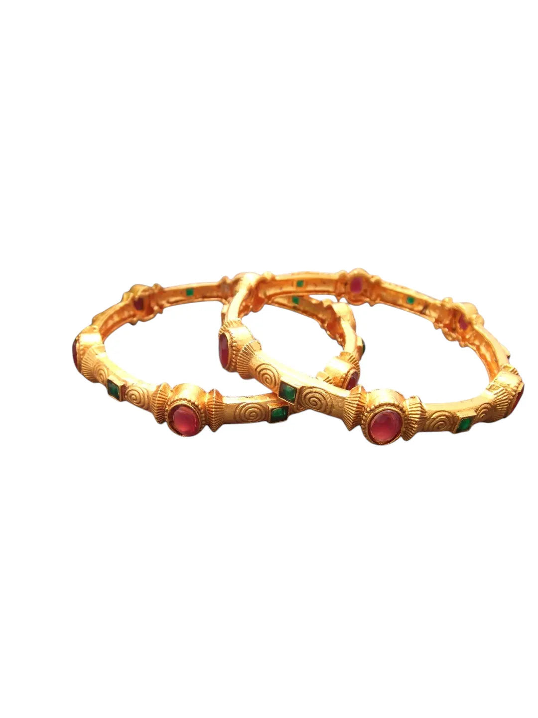 Set Of 2 Gold-Plated Stone Studded Kada Bangles Set