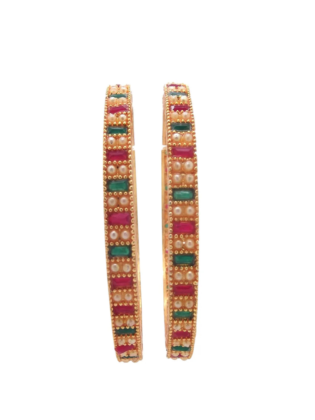 Gold-Plated Stone & Beads Studded Bangles Set (Pack of 2)