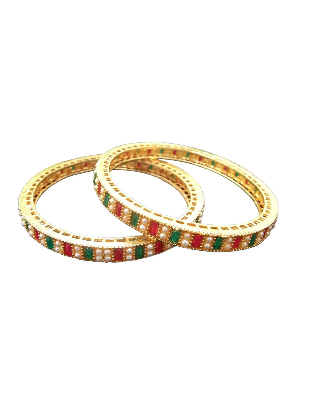 Gold-Plated Stone & Beads Studded Bangles Set (Pack of 2)