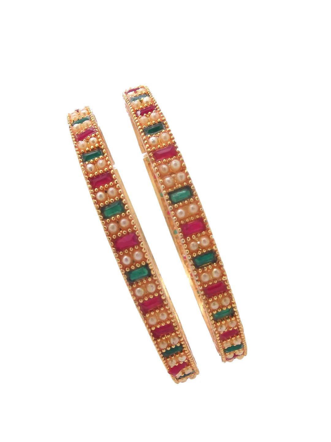 Gold-Plated Stone & Beads Studded Bangles Set (Pack of 2)