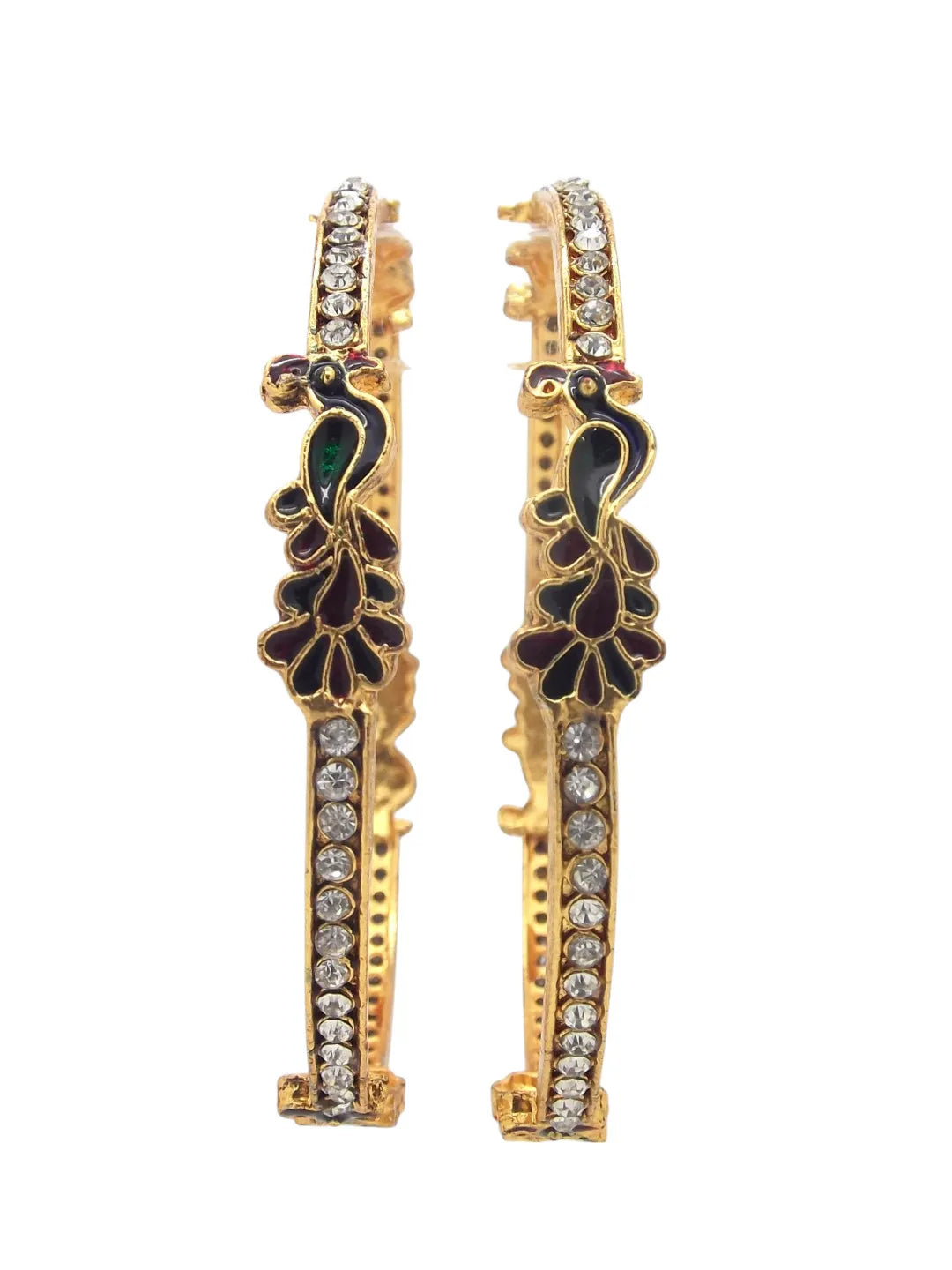 Set Of 2 Gold-Plated CZ Studded Peacock Bangles Set