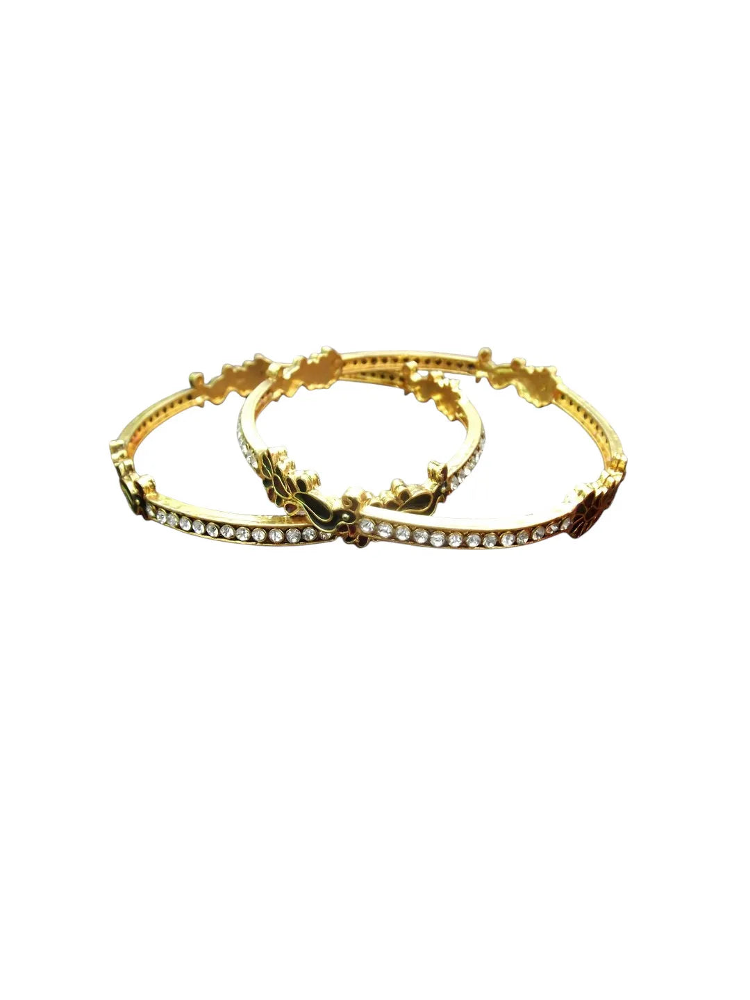 Set Of 2 Gold-Plated CZ Studded Peacock Bangles Set