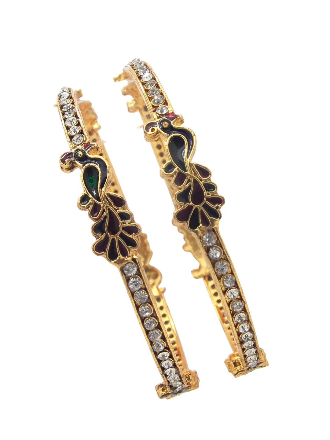 Set Of 2 Gold-Plated CZ Studded Peacock Bangles Set